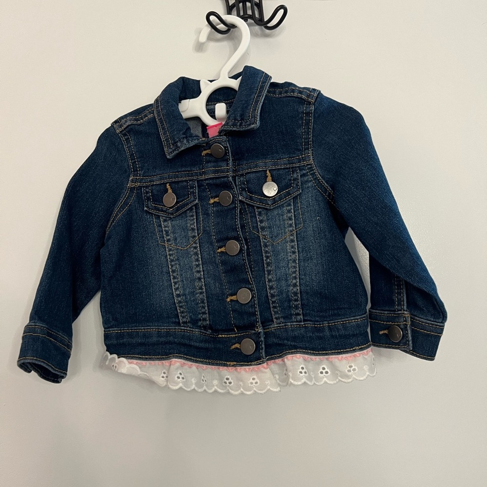 The Children's Place Dark Blue Jean Jacket with White Lace